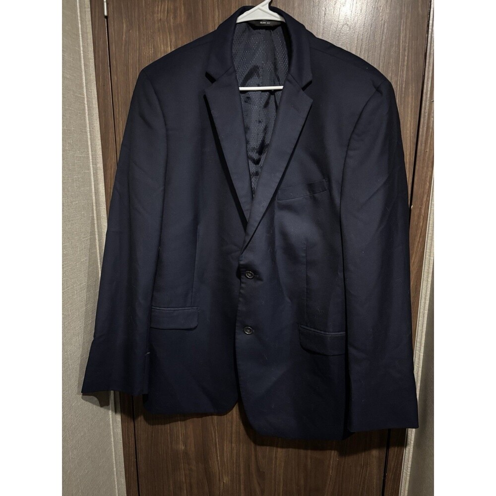 Men’s Savvy NY Navy Blue Slim Fit Super 120s Wool Blazer 2 Button Jacket 43R